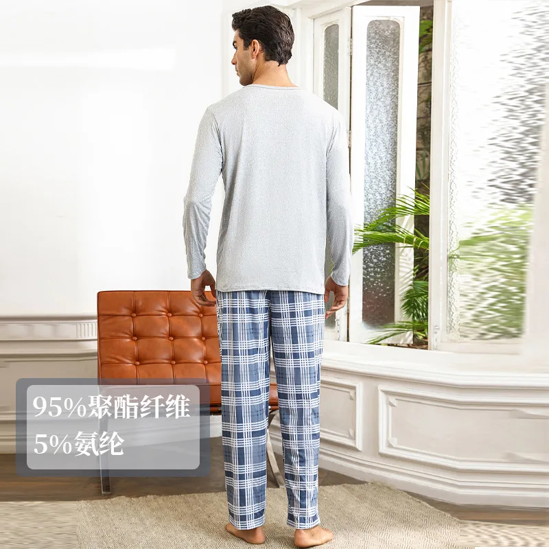Autumn and Winter Men's Pajamas Long-sleeved Trousers Set Casual Wear Comfortable Home Two-piece Set Source Pajama Set Pijama
