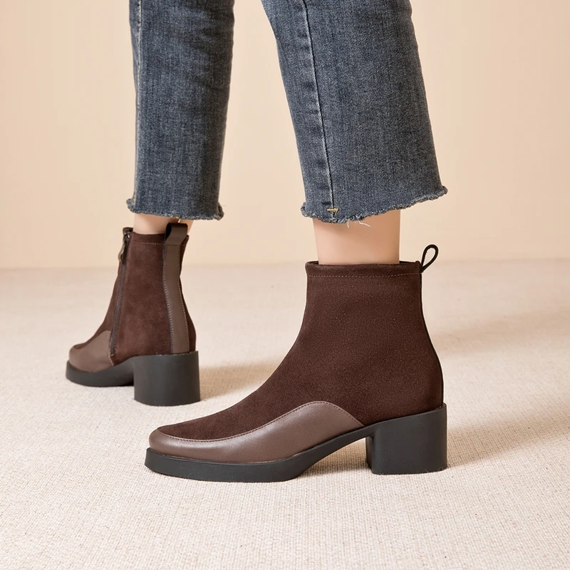 AIYUQI Women's Ankle Boots and Booties Genuine Leather Autumn/Winter High Heels Women BootNon-Slip female Motorcycle Boots