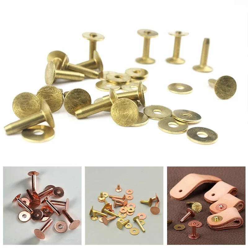 10 Set Solid Brass Leather Rivets With Burrs, Copper Rivet Studs Permanent Tack Fasteners Craft, Belts, Halters, Bridle