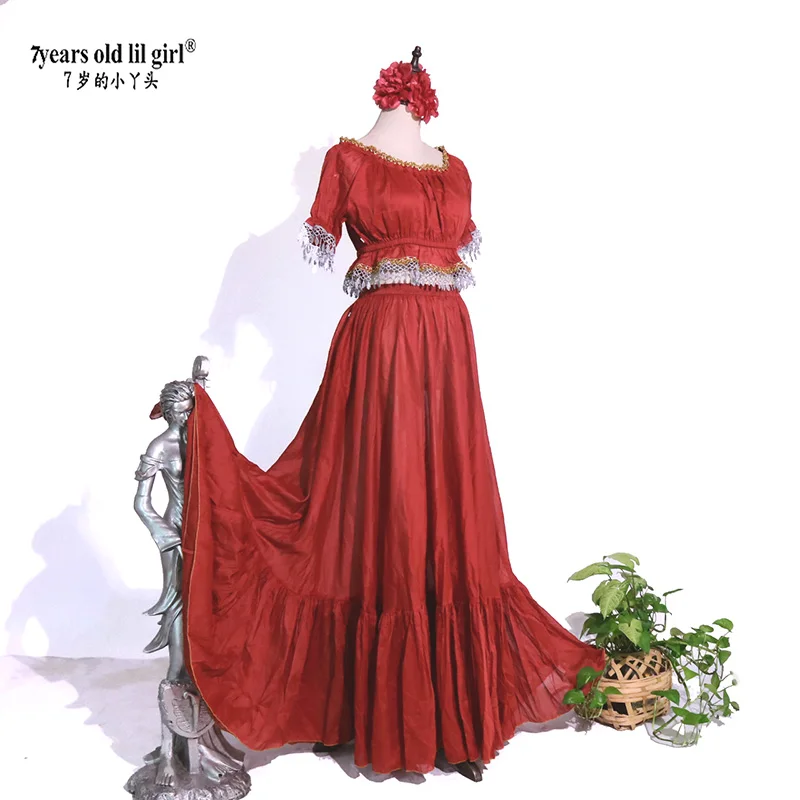 Women Girl Spanish Flamenco Top-Skirt Costume Customized Dress Gyspy Festival Performance Dance Wear Set AA11