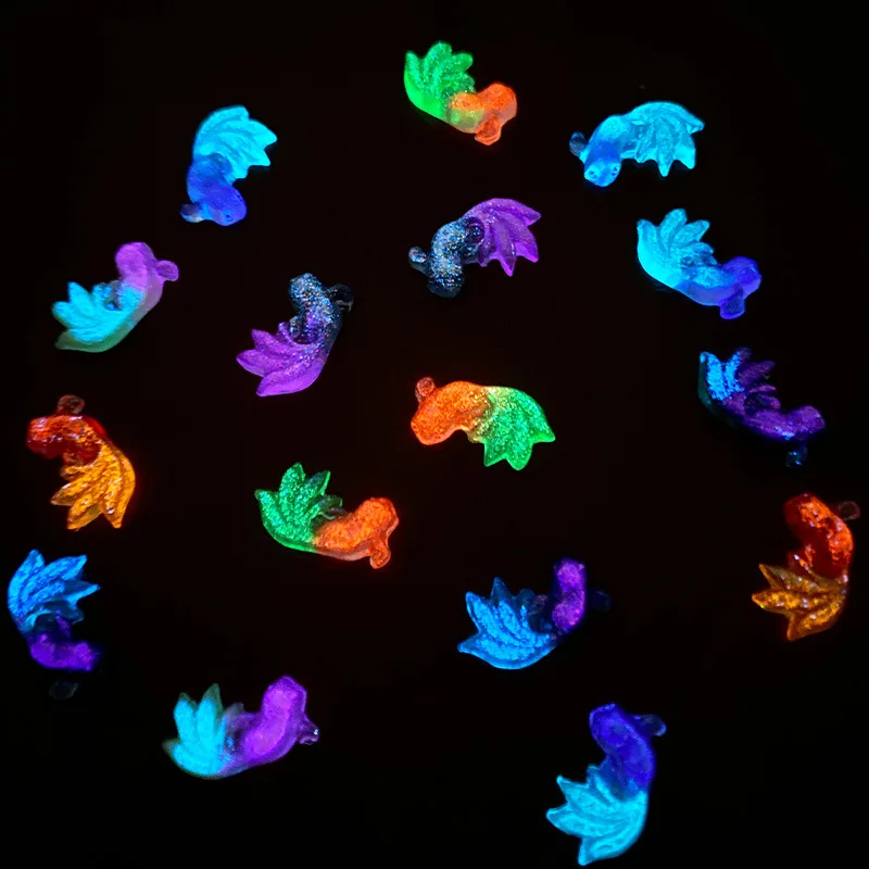 100pcs 7x12mm Dual Color Shiny Luminous Goldfish Koi Resin Nail Cabochon Flatback Diy Scrapbook Nail Beauty Accessories