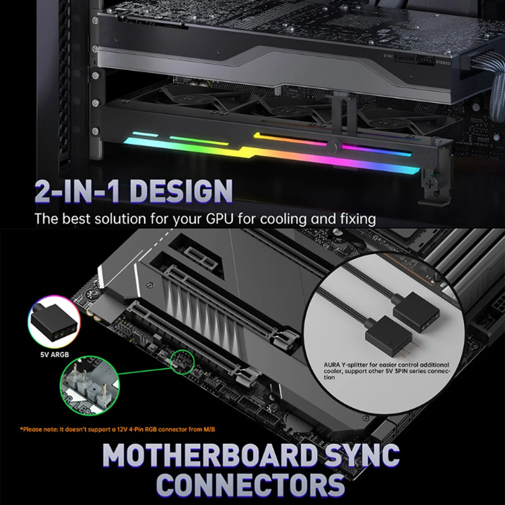 Кулер для видеокарты 2 в 1, 1800 об/мин, 5 В, 3-контактный радиатор ARGB для видеокарты с вентиляторами 3x80 мм, охлаждающий вентилятор для видеокарты