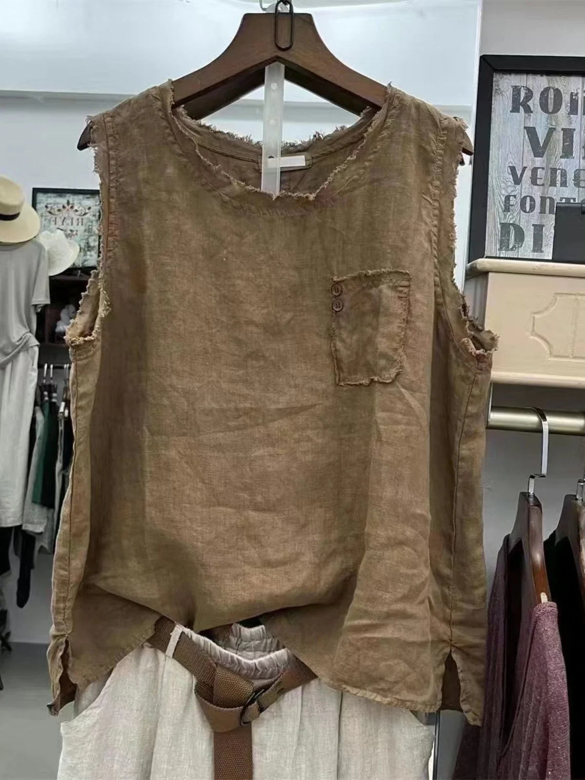 Women's Loose Fit Linen Tank Top Sleeveless round Neck T-Shirt Comfortable Breathable Summer Casual Wear Fashion Style