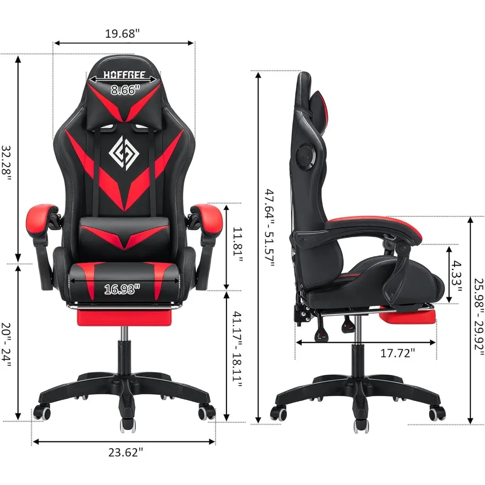 HOFFREE Gaming Chair Massage with Bluetooth Speakers and Led Lights Ergonomic Computer Gaming Chair with Footrest RGB Video Game