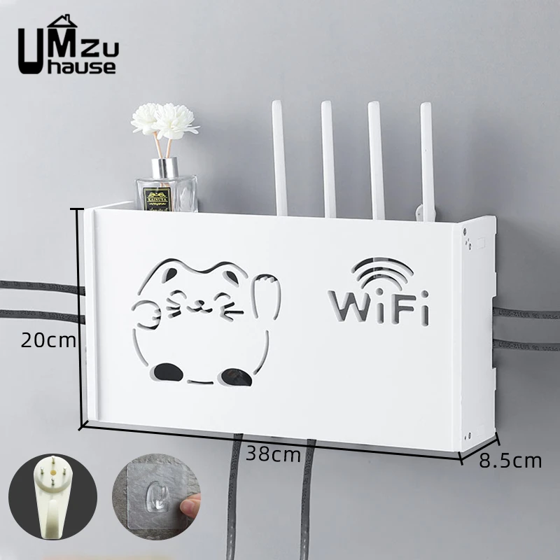 Wifi Router Storage Box Outlet Set Top Case Wall Mount Board Cover Hide Cable Switch Shelf Home Office Holder Hanging Organizers