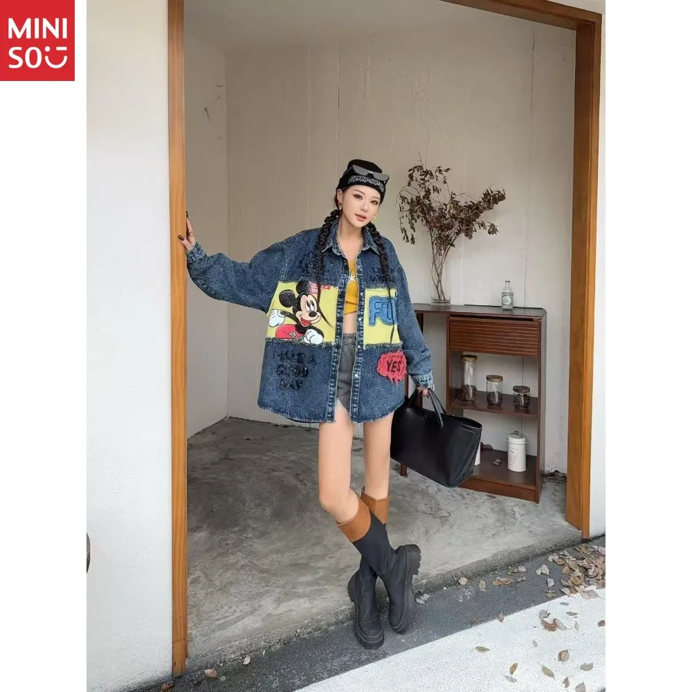Disney 2025 automne imprimé dessin animé motif Denim veste femmes ample décontracté polyvalent Denim haut marée