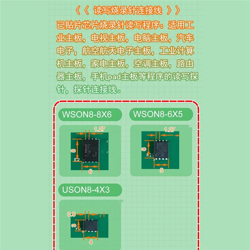 AT51-WSON8 chip queima sonda ler e escrever pino de mola defletor espaçamento 1.27 programador adaptador teste sonda chip