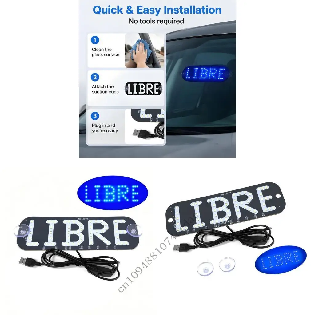 Cab LED Sign for Windshield Availability Display with Suction Cups 