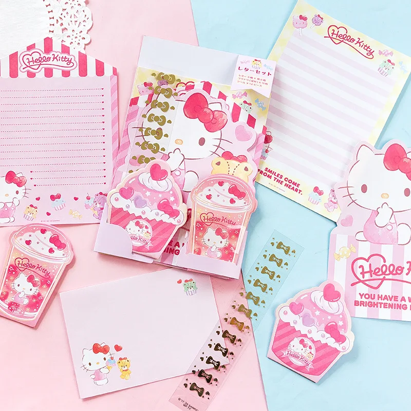 Sanrio Kitty Melody Cinnamoroll-Juego de sobres para niños, tarjeta de felicitación con mensaje de Festival, Bloc de notas, suministros escolares,