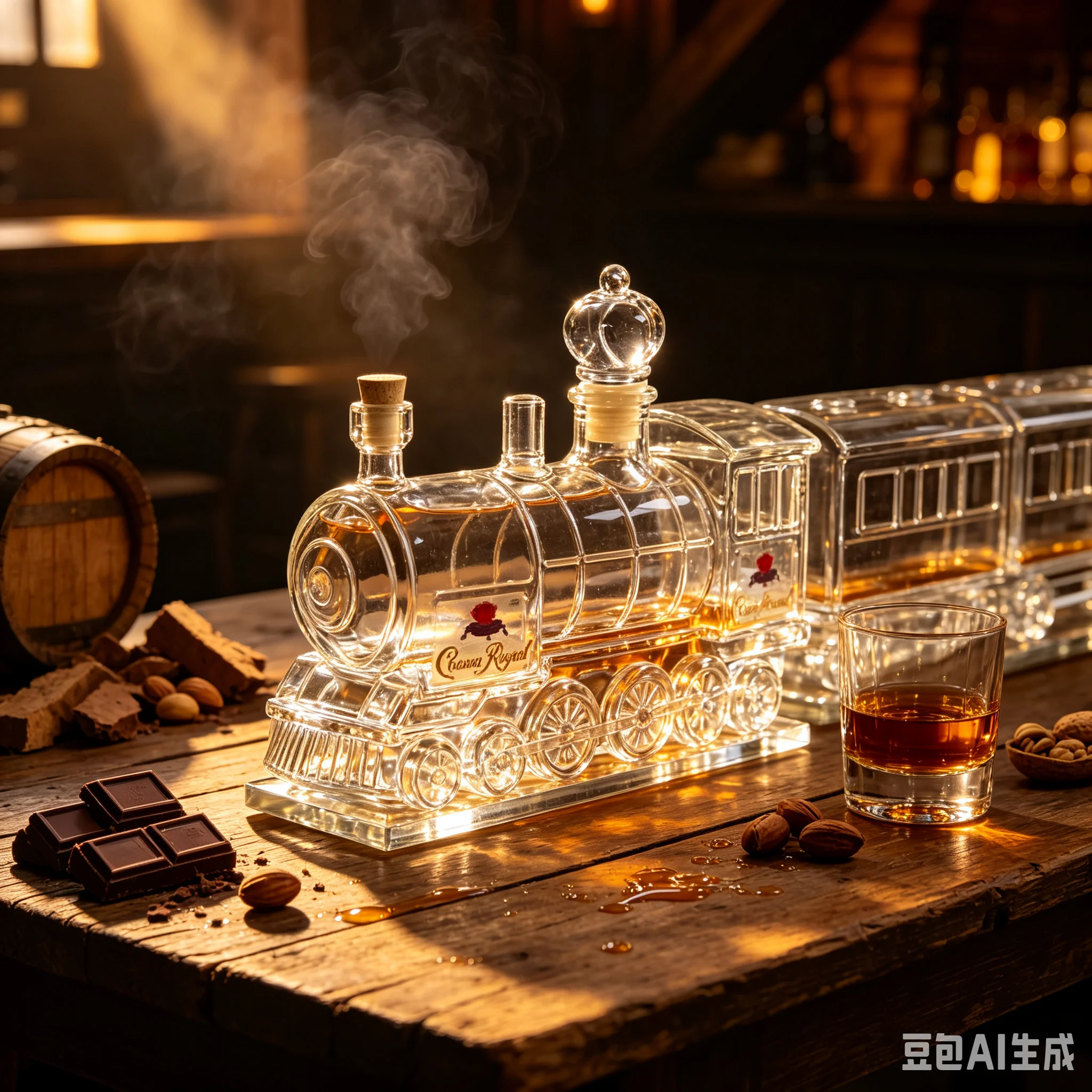 360ml Locomotive Design Glass Whiskey Decanter Decorative Empty Bottle for Brandy Vodka Bar Display Ornament