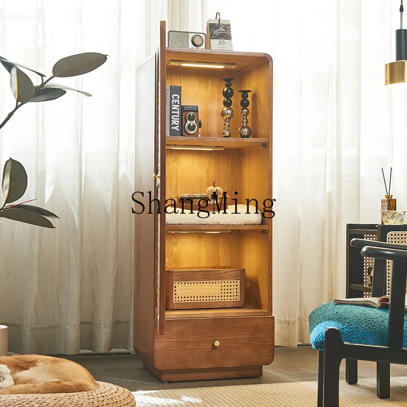 

CL Rattan Craftsman Solid Wood Rattan Chest of Drawers Set Vintage Style Entryway Storage Simple Storage Cabinet