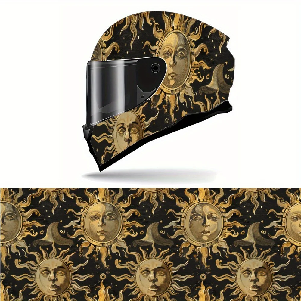 

Enigmatic Golden Sun Print Full Helmet Wrap Sticker Motorcycle Helmet Racing Graphic Decal Vinyl Wrap Helmet Decorative Sticker