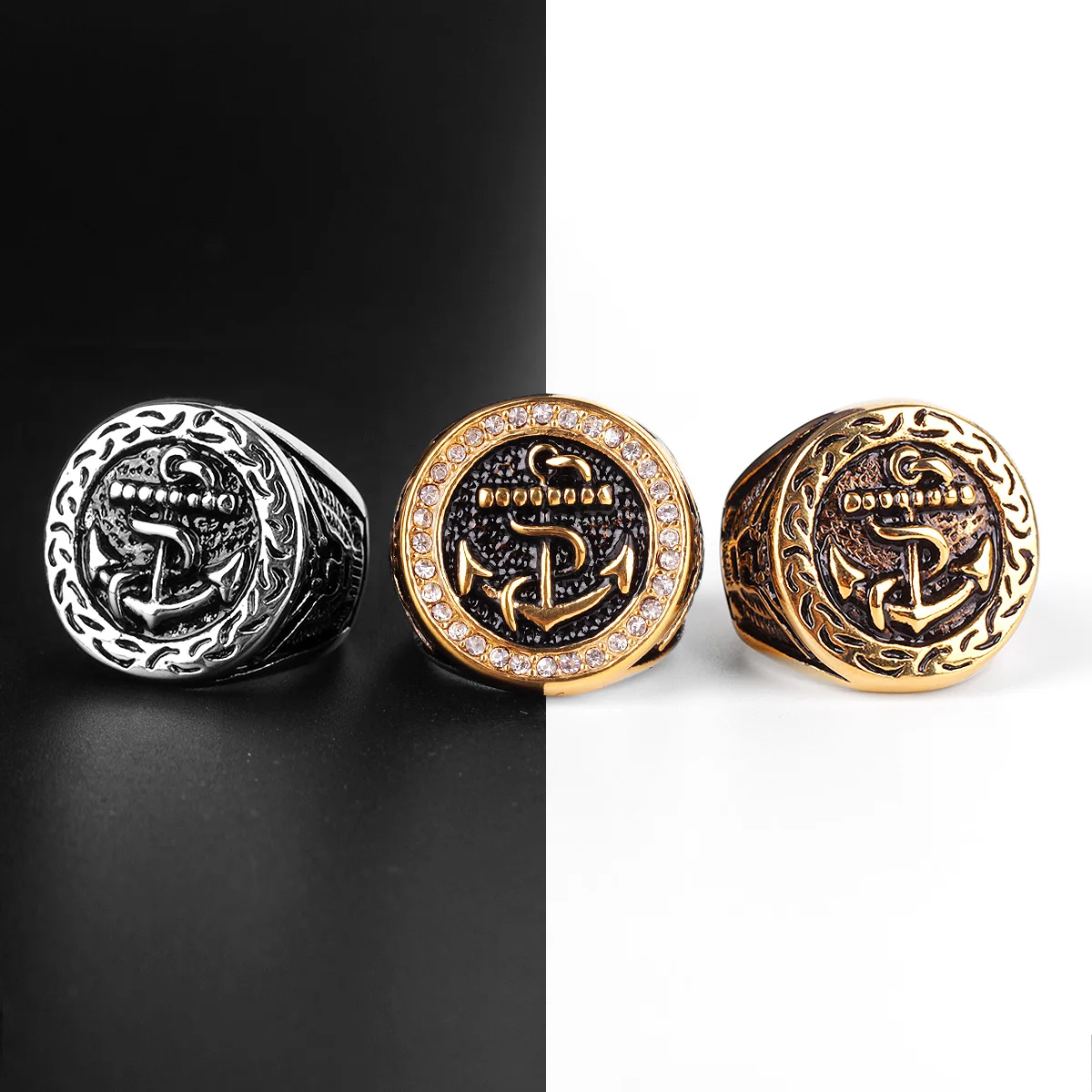 Stainless Steel Men Rings Anchor Navy Ocean Luxury Punk Rock Hip Hop for Biker Male Boyfriend Jewelry Creativity Gift Wholesale