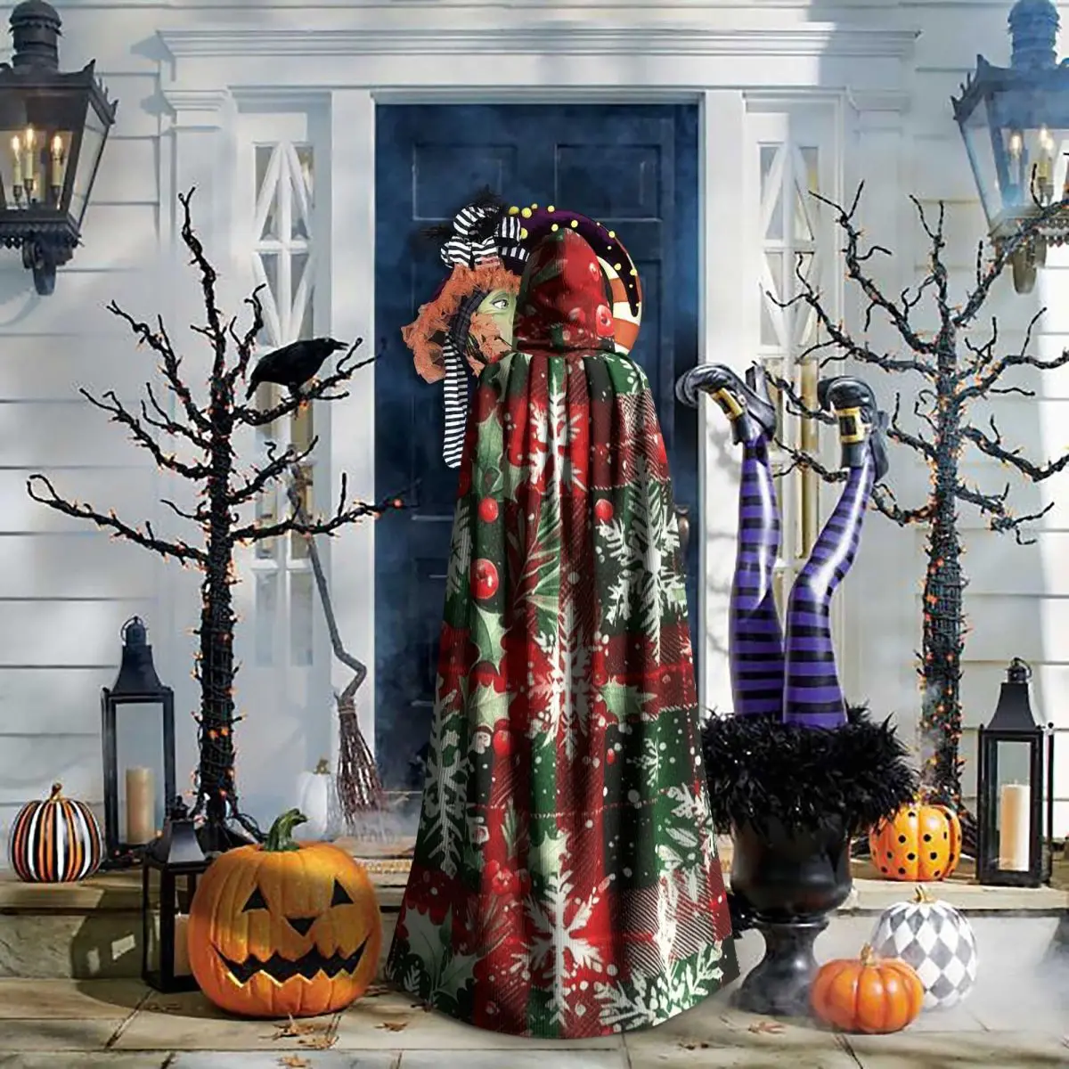 يوم عيد الميلاد عيد الميلاد عباءة طويلة مقنعين الساحرة القرون الوسطى زي تأثيري كيب هالوين معطف الكبار للجنسين