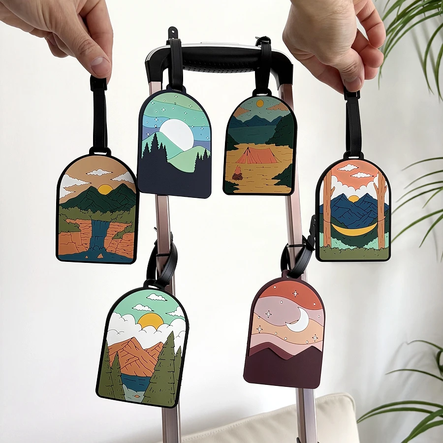 1/3/6pcs landscape luggage tags, station travel luggage check-in, anti loss tags, personal belongings identification tags, airpo