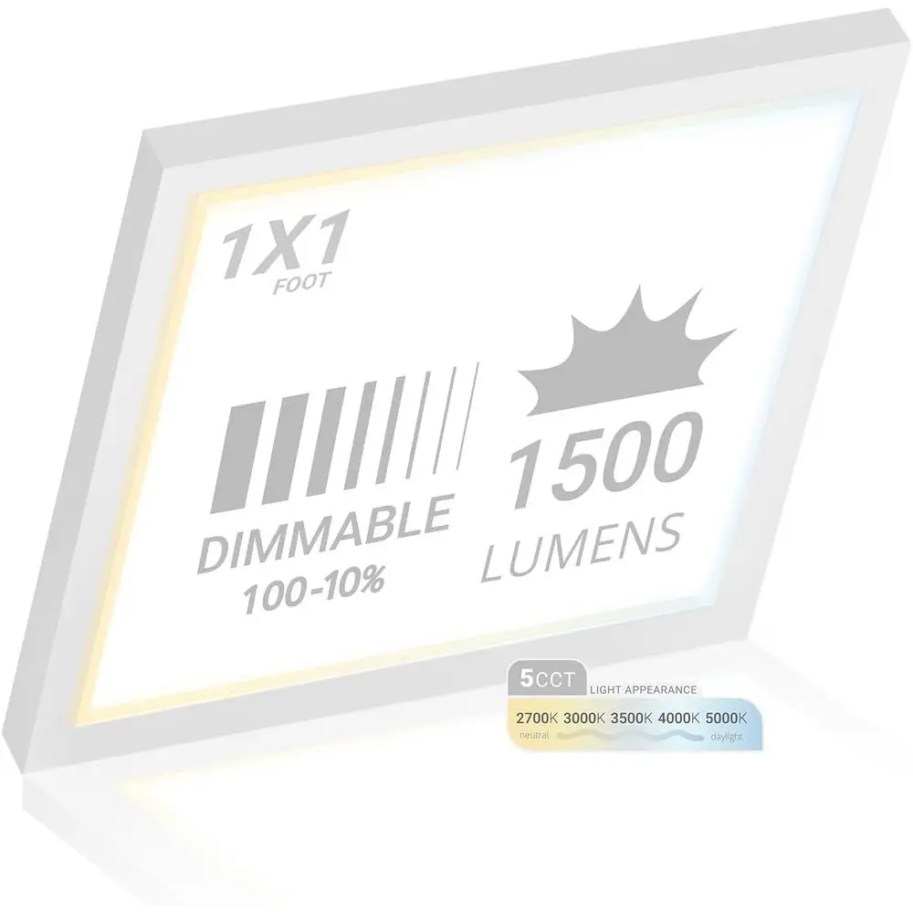 

Светодиодная панель 1x1 T LED для поверхностного монтажа, 5 режимов цветовой температуры (2700K/3000K/3500K/4000K/5000K на выбор), 1500 лм, 18 Вт, внутренний драйвер, с регулировкой яркости