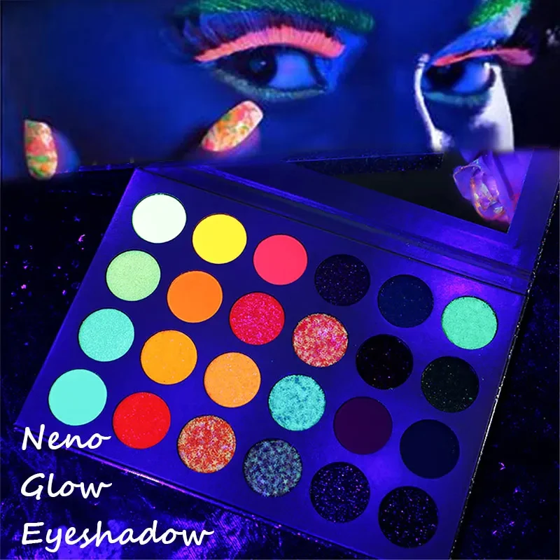 24 Colorful Eyeshadow Palette Neon Glow in Bright Makeup 24 Color Pigmented Eye Shadow Pallet Matte Shimmer Glitter Eye Cosmetic