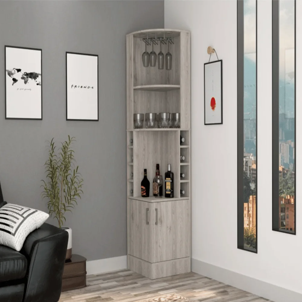 

Papprika Bar Cabinet With 8 Wine Cubbies Double Door Light Gray Finish
