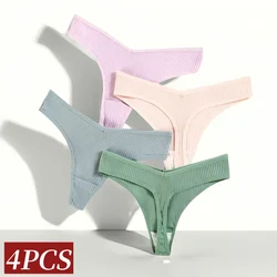 4Pcs/Set Women Cotton Panties Sexy V-Waist Thongs G-string Female Underpants Solid Color Comfortable T-back Lingerie M-XXL