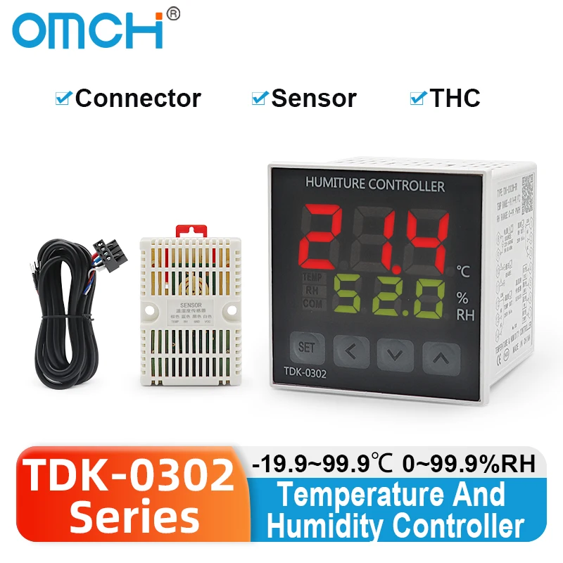 OMCH SSR Output TDK-0302 PID Digital Display AC85-265V Temperature Humidity Controller RS-485 Range -19.9~99.9℃ 0~99.9%RH