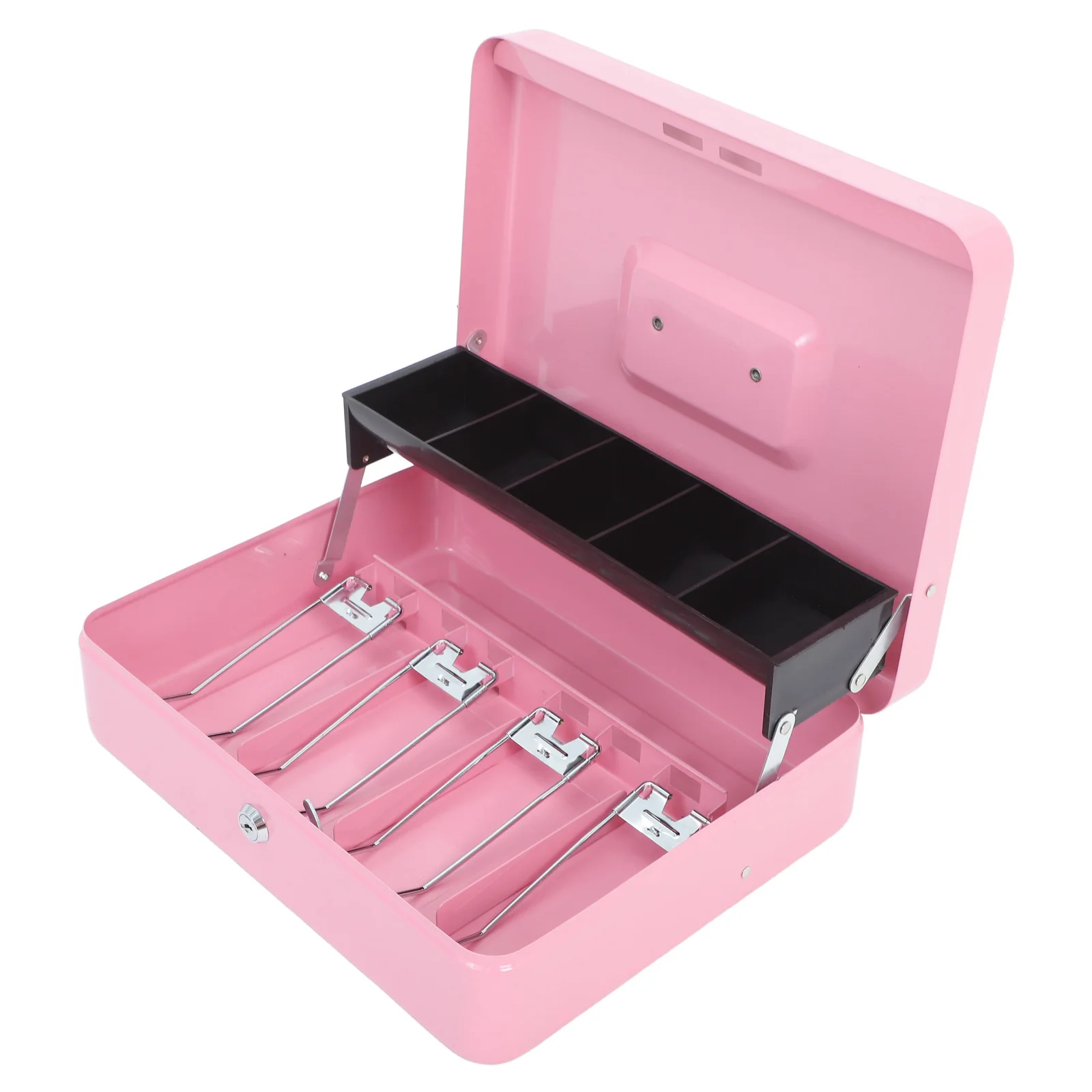 1 مجموعة صندوق مع قفل صندوق تخزين المال المعدني عدادات البيع بالتجزئة، تأمين مفتاح النقدية المنظم مخزن مطعم، الحديد الصغيرة آمنة مع #2