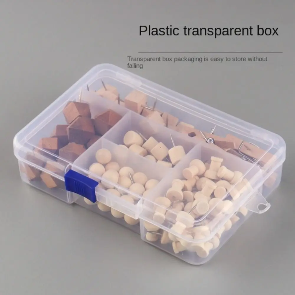 128Pcs Portable Creative Wooden Push Pins 3D DIY Geometric Shape Pushpins Reusable with Box Thumb Tacks Photo Wall Decor
