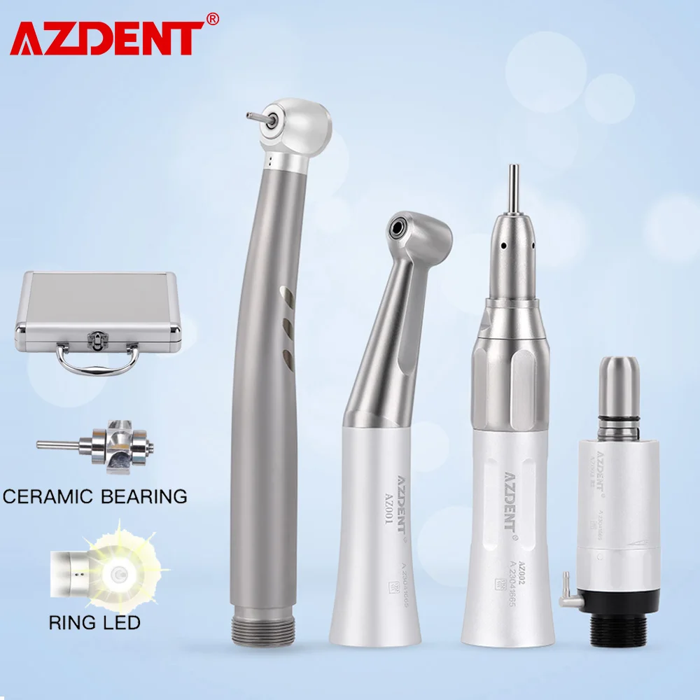 AZDENT Dental High and Low Speed Handpiece Kit LED Shadowless High Speed and 1:1 Air Motor Contra Angle Straight Handpiece Set