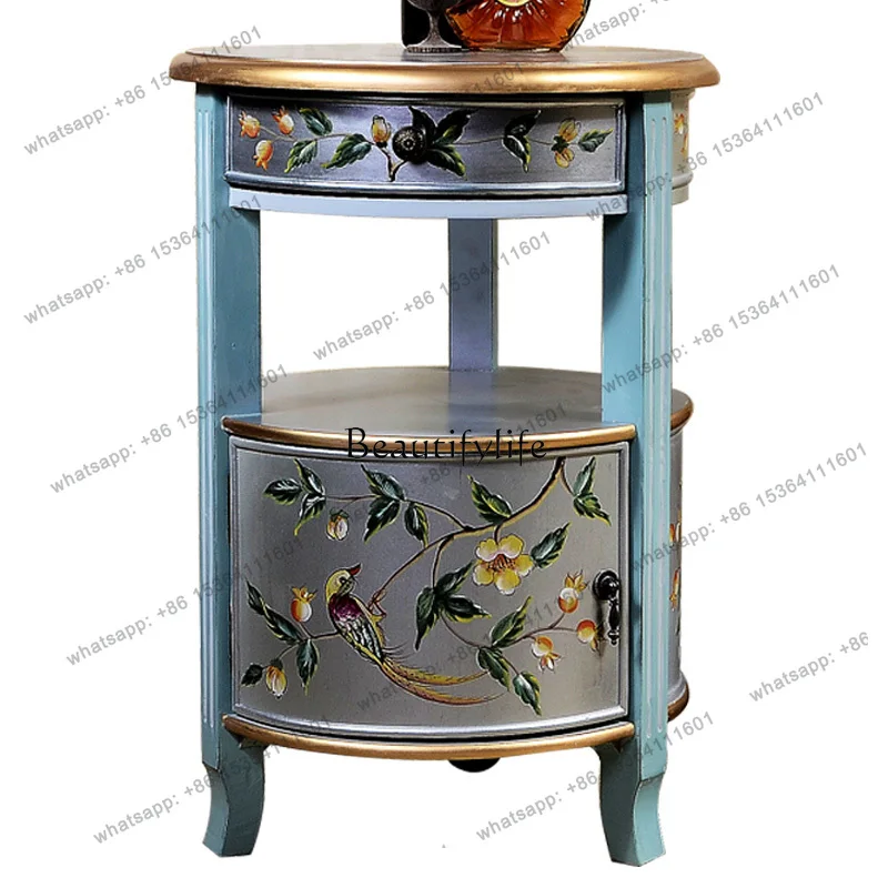 

56Rishio painted furniture, solid wood American small side cabinet, pastoral round table, living room sofa edge table