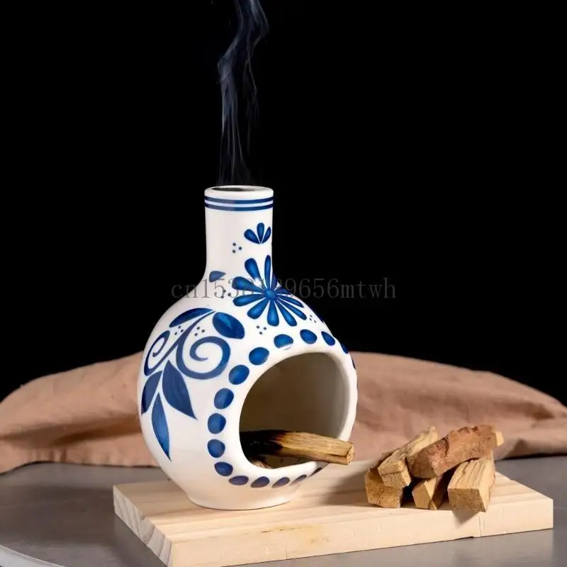 

Handpainted Porcelain Incenses Holder with Delicate Floral Pattern Santo Burners Mini Chiminea for Homes Offices B03D