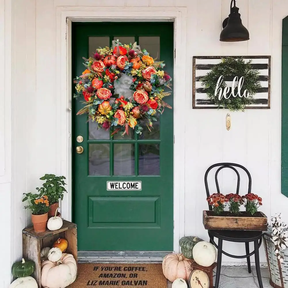 Pumpkin Garland Fall Decoration Artistic Pumpkin Decoration Realistic Peony Pumpkin Harvest Garland for Front for Thanksgiving