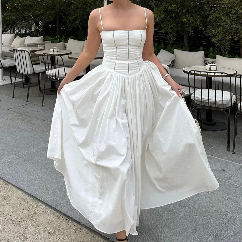 Combhasaki Donna Estate Senza Maniche Stampa Floreale/Colore Solido Slim Fit Regolabile Spalline Corsetto A-line Cami Abito Lungo