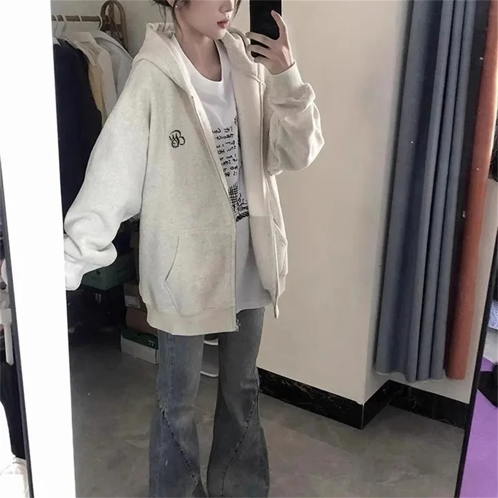 

Свободная повседневная толстовка с капюшоном из чистого хлопка в стиле ретро, женская осенне-зимняя куртка с капюшоном на молнии, китайская шикарная брендовая куртка большого размера