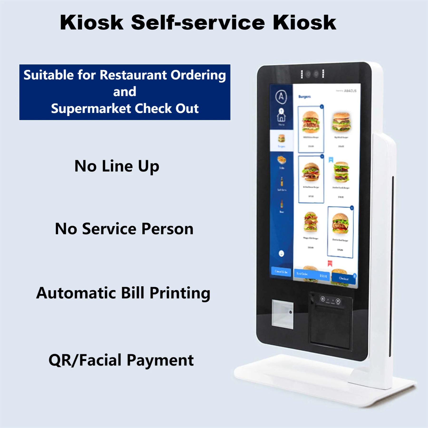 15.6 Inch Touch Screen Kiosk Desktop Self Ordering Machine with 2D Scanner & Printer Unattended Facial Payment Terminal