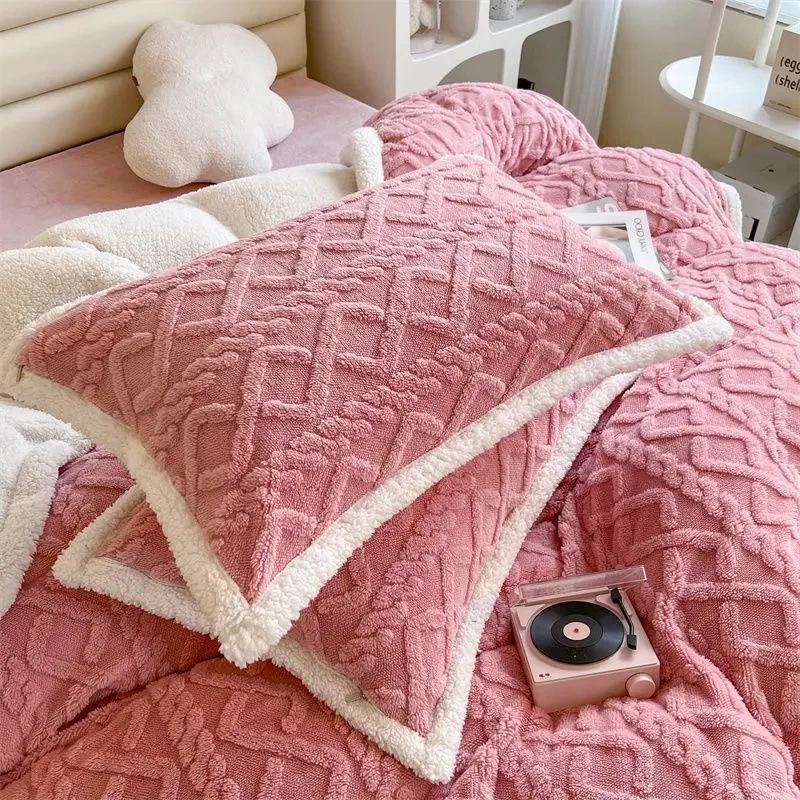 Fundas de almohada de terciopelo suave a rayas cálidas para invierno, funda de almohada de doble cara respetuosa con la piel, funda de cojín para una sola persona, 2 uds.