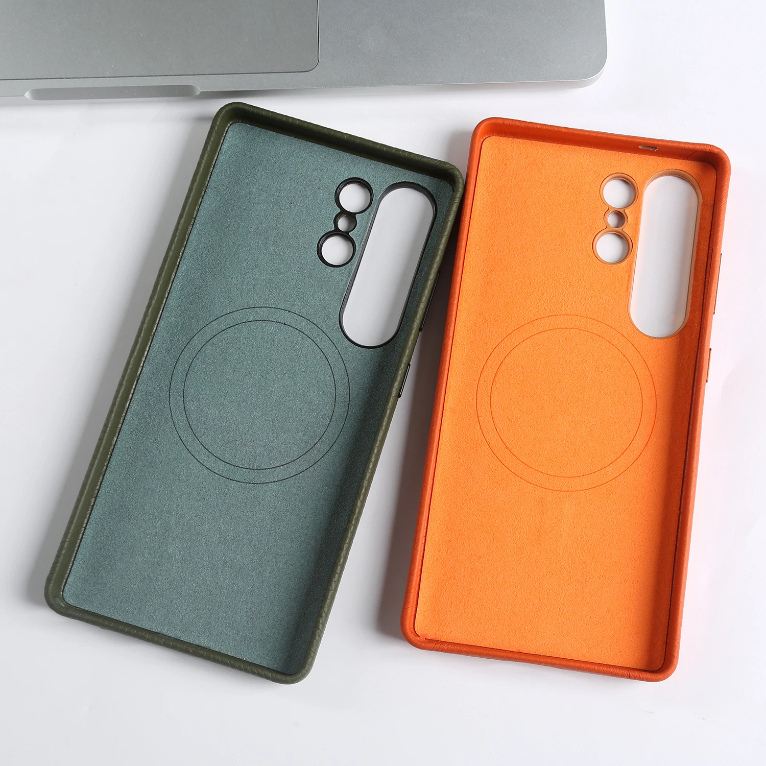 Magnetyczne etui z prawdziwej skóry liczi z obsługą MagSafe do Samsung Galaxy S26 S25 Plus S24 FE S21 S22 S23 Ultra, tylna obudowa na telefon — zdjęcie produktu 6