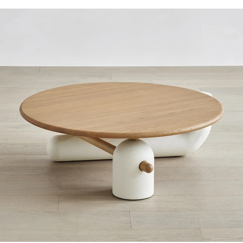 

Modern Light Luxury Simple Designer Model French Cream Style Ash Log Size round Coffee Table Combination