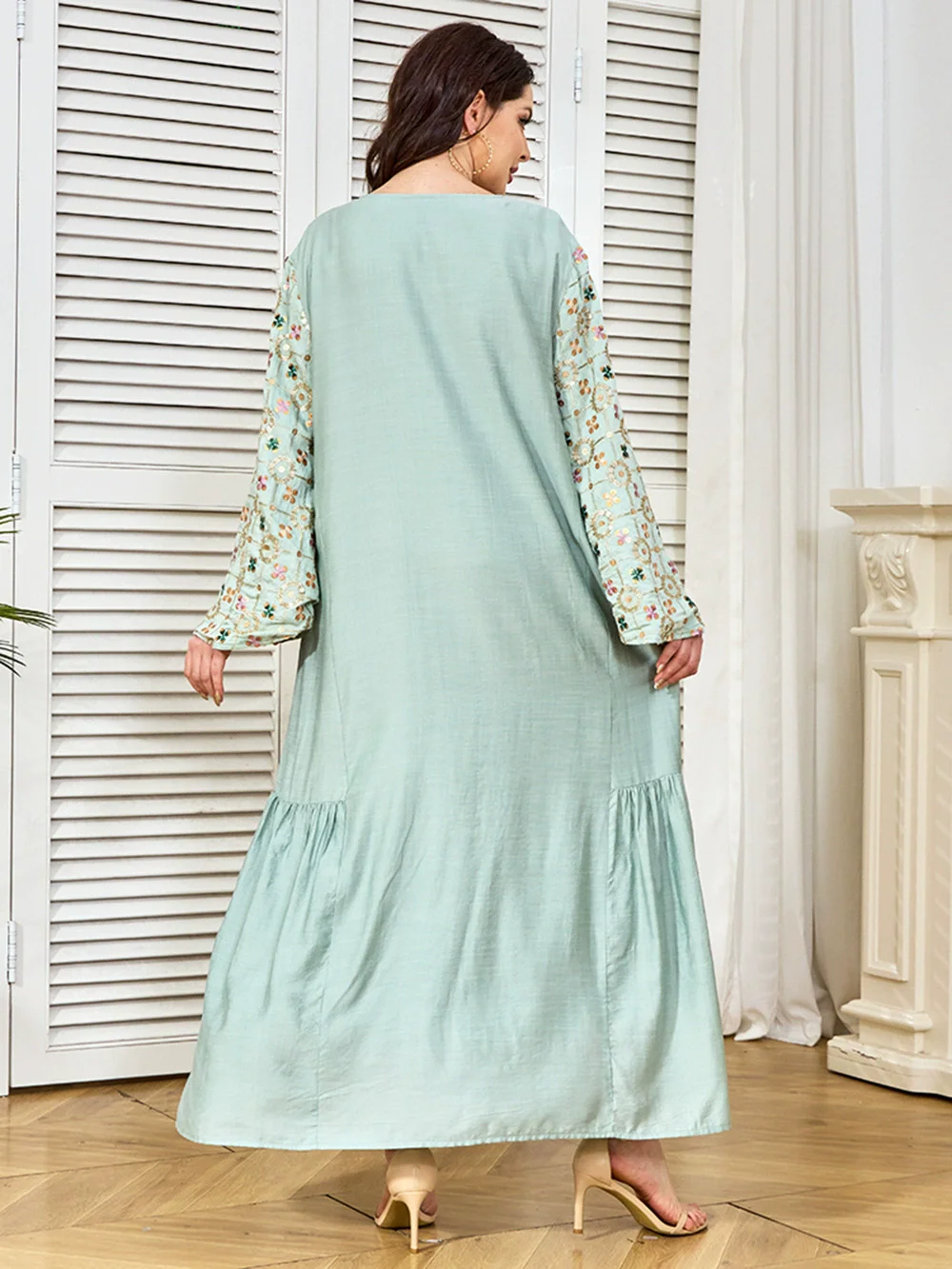 Ramadán islámico musulmán ropa de mujer nuevo punto estampado de cuentas vestido Abaya Medio Oriente Marruecos bata de moda