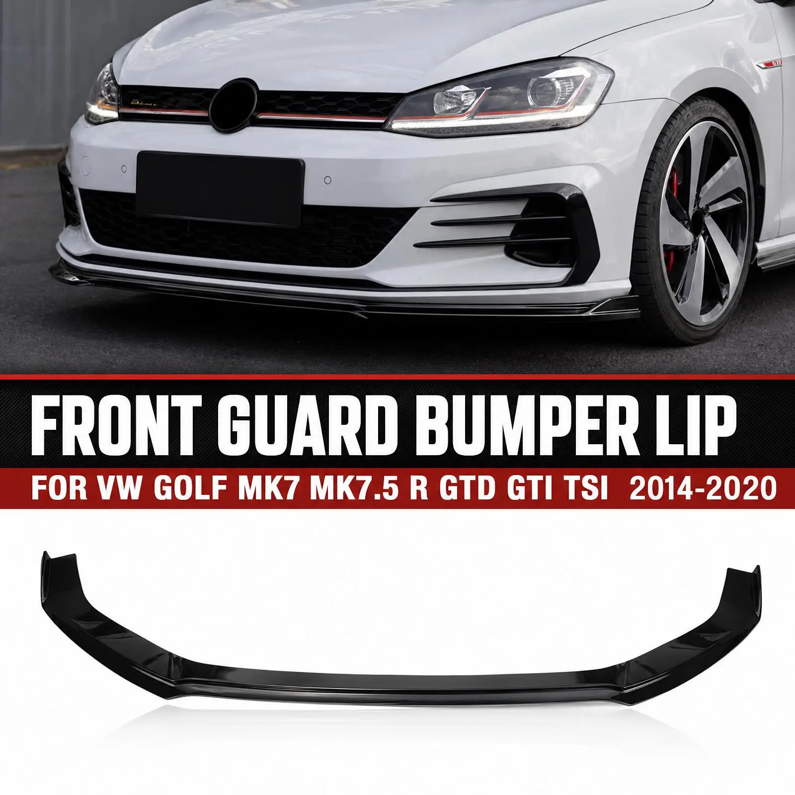 Frontsplitter Spoilerlippe Karosserie-Kit für VW Golf MK7 MK7.5 R GTD GTI TSI 2014-2020 Glänzend Schwarz Frontschutz Stoßstangenlippe Spoiler Splitter Diffusor Karosserie-Kit
