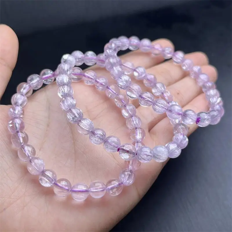 7.3MM Natural Kunzite Bracelet Quartz Crystal Yoga Reiki Healing Fengshui Stone Stretch Female Gift 1PCS