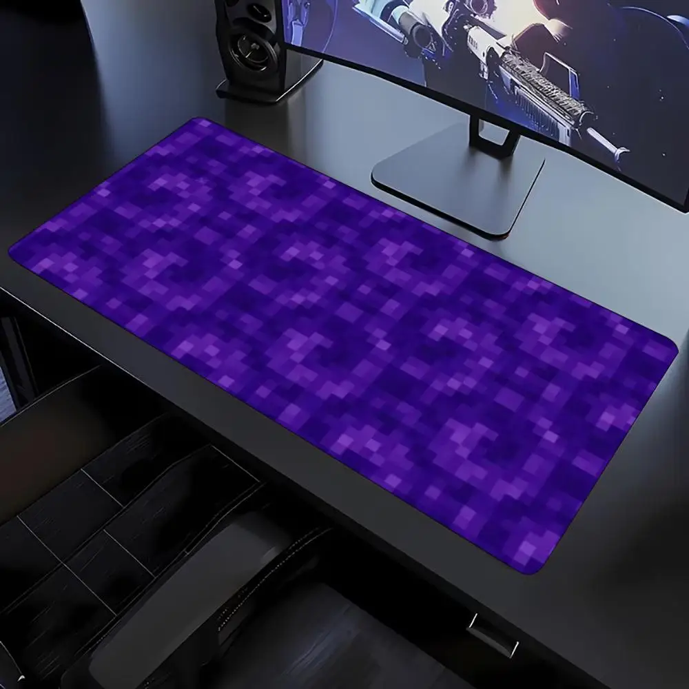 Extra Large Deskmat Pixel Geometric Block Print Stitched Border Anti‑Slip Rubber Base Smooth Mat For Gaming Home Office Table