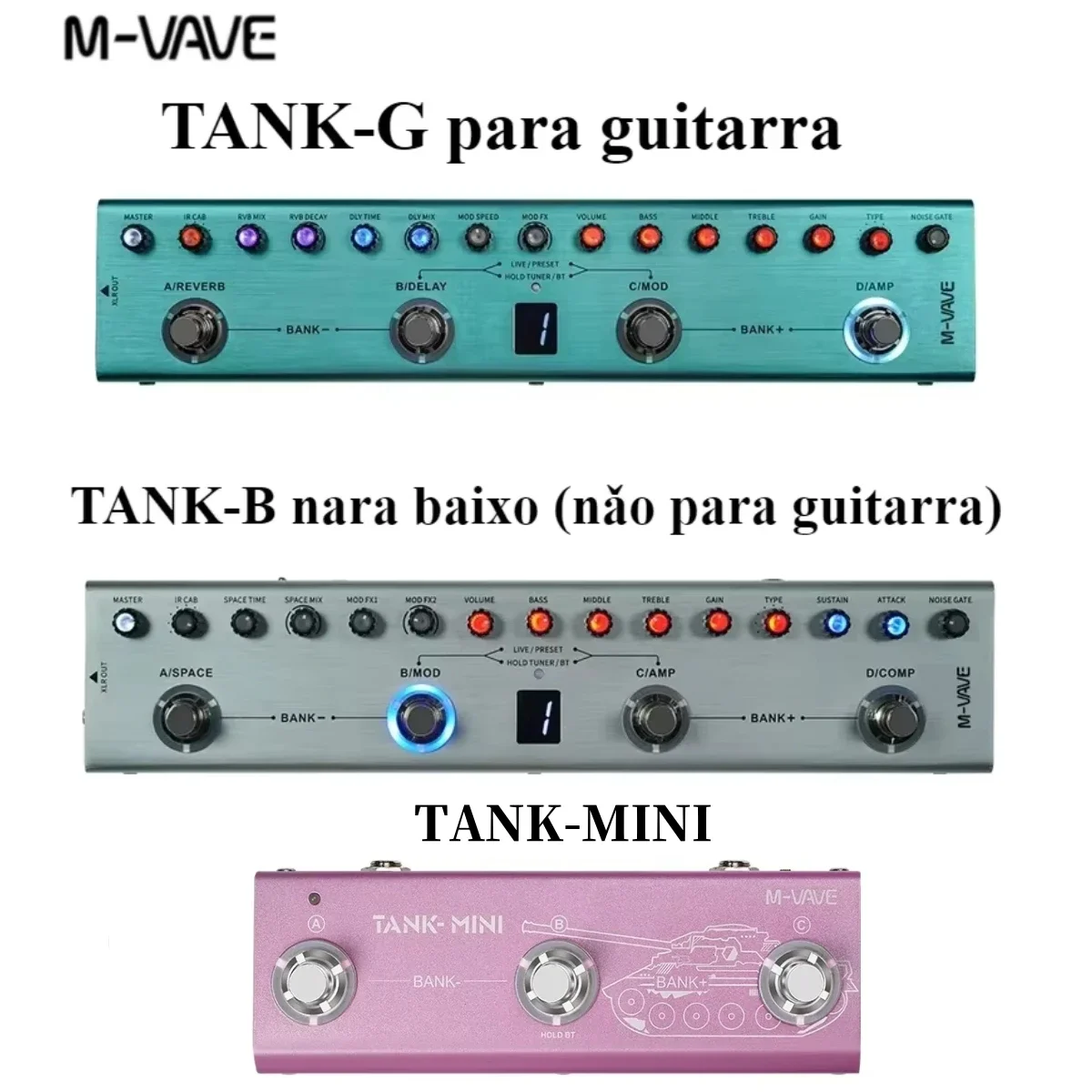 

M-VAVE Tank-G/B Guitar Multi Effects Pedal Rechargeable 36 Preset 9 Preamp Slots 3 Modulation/Delay/Reverb Digital Effects Pedal