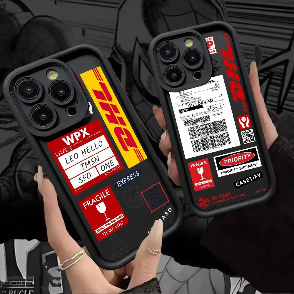 حار الاتجاه الباركود التسمية D-DHL جراب هاتف آيفون 17 16 15 14 13 12 11 برو ماكس زائد الأسود التغطية الكاملة غطاء مقاوم للصدمات من البولي يوريثان