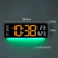 LED Alarm Clock, Digital Wall Clock With Remote Control, Bottom Ambient Lights, 10 Brightness Adjustable, Large Screen