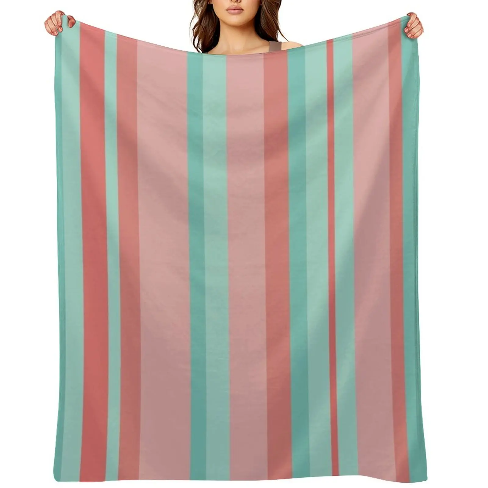 

Candy Stripes in Aqua and Coral Pink. Minimalist Color Block Design in Cheerful Colours Throw Blanket Quilt Blankets