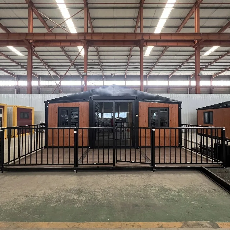 20ft Expandable Container House Double Wing Steel Structure Black Frame Two Bedroom One Bathroom Modular Home for Hotel