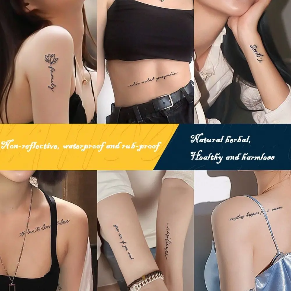 2pcs Waterproof and Sweat-proof Semi-permanent Tattoo Stickers English Phrases Thumbnail Clavicle Stickers