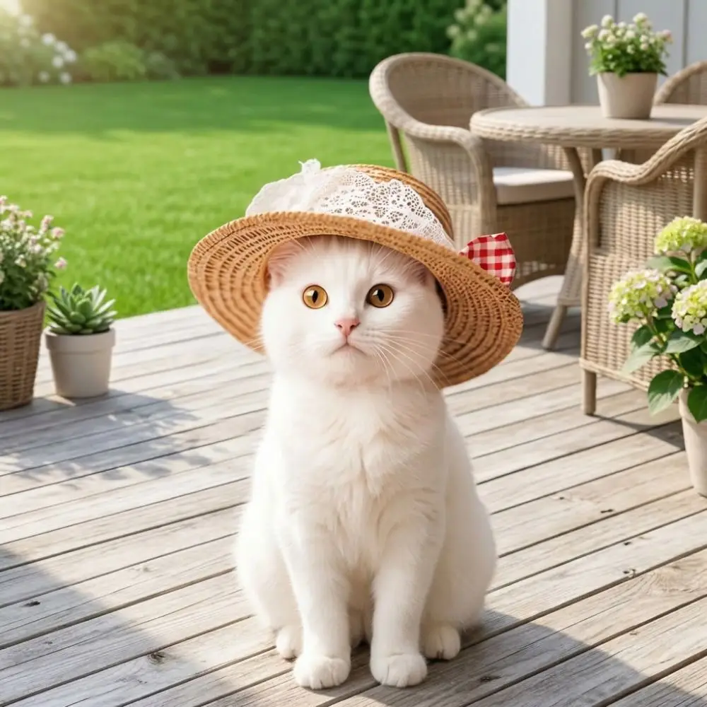 

Decorative Adjustable Pet Straw Hat Sun Protection Lace Trim Bow Cat Sun Hat Retro Style Wide Brim Pet Sun Cap Walking Hiking