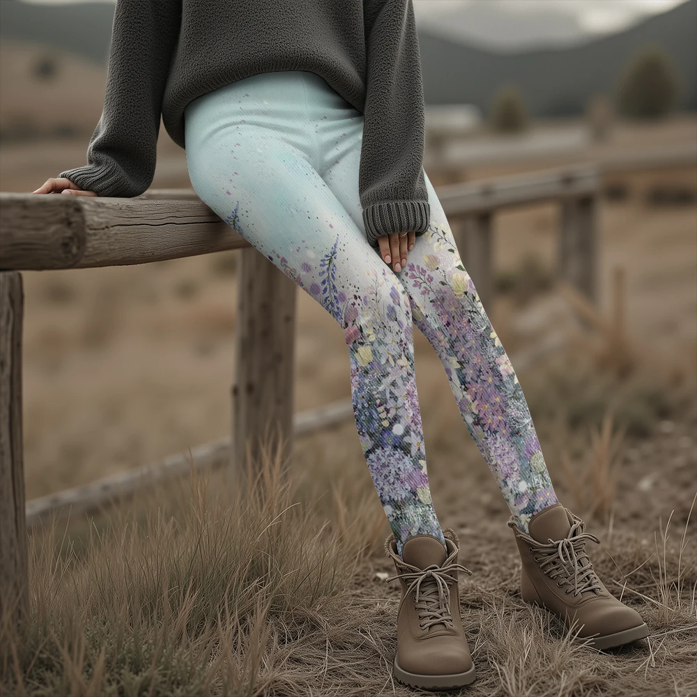 

Watercolor Floral Print High-Waisted Yoga Pants Slim-Fit Soft Breathable Women's Fitness Leggings Unique Fashionable Daily Wear
