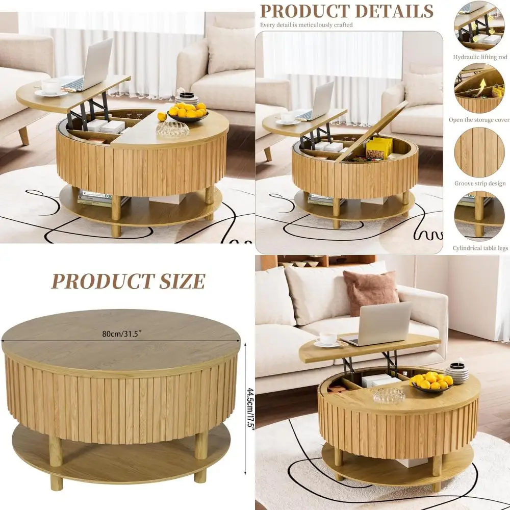 

Современный 31,5 двухъярусный журнальный столик с подъемным верхом и открытой полкой для хранения вещей