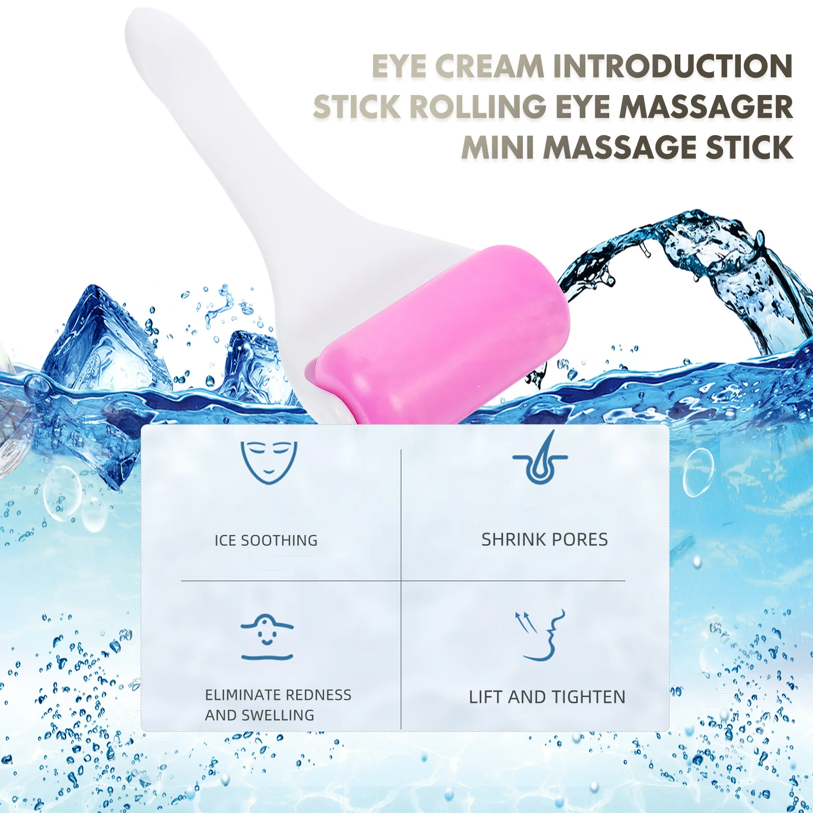 ลูกกลิ้งนวดหน้าแบบพกพา ลูกกลิ้งน้ำแข็งสำหรับใบหน้า ออกแบบตามหลักสรีรศาสตร์ เครื่องมือดูแลผิวสำหรับถุงใต้ตา อาการบวม ริ้วรอย